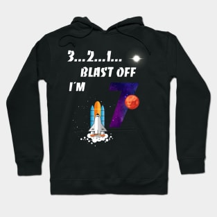 Outer Space Blast Off 7 Year Old 7th Birthday Party Hoodie